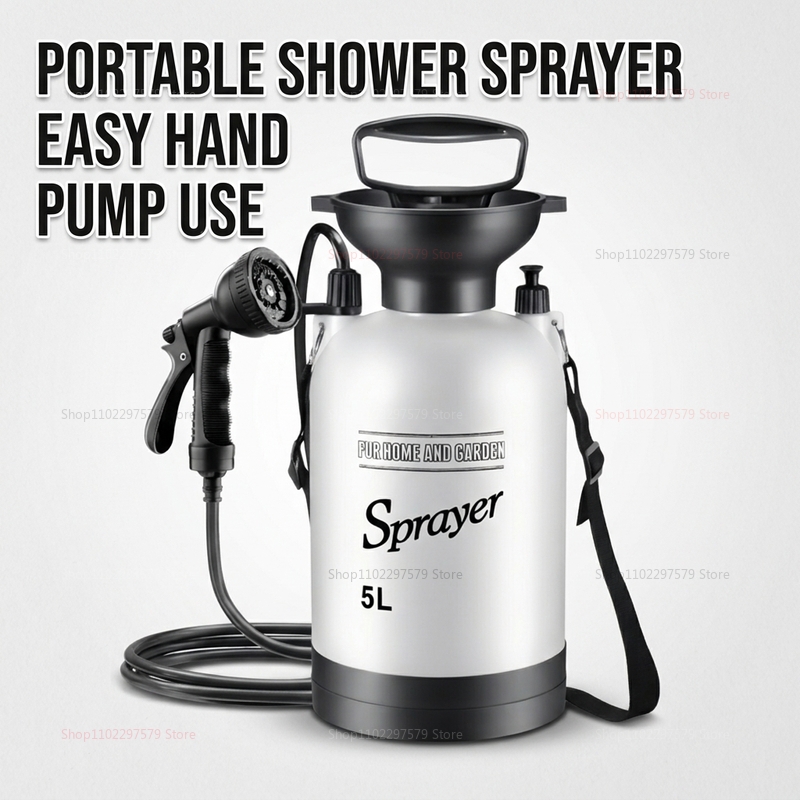 Outdoor Camping Wagon - Portable Camping Shower 5L Manual Pump