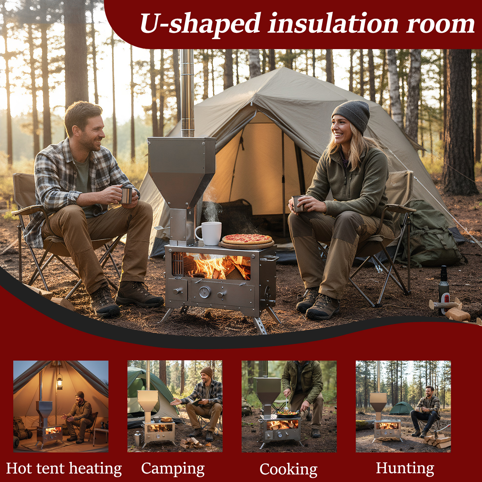 Wood Stove with Chimney Pipe P - Cooking Outdoor Camping reseña y precio