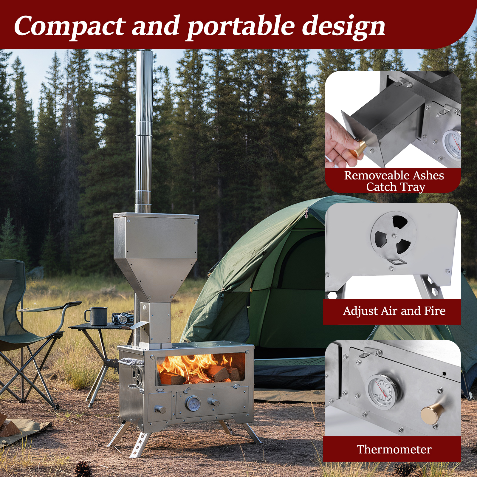 Wood Stove with Chimney Pipe P - Cooking Outdoor Camping reseña y precio