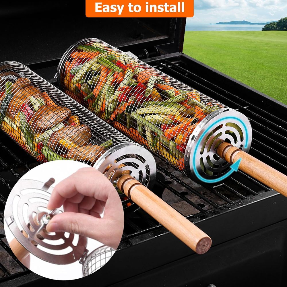 Large Round Stainless Steel Gr - Cooking Outdoor Camping reseña y precio