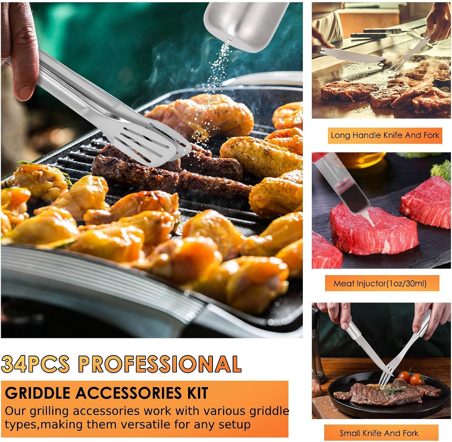 34Pcs BBQ Grilling Tools Set,  - Outdoor Camping Tools reseña y precio
