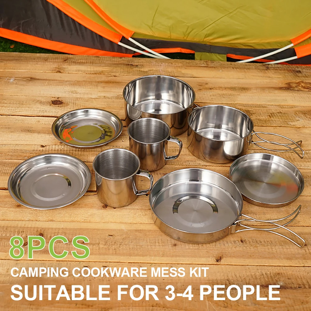 8pcs/Set Camping Cookware Mess - Outdoor Camping Kitchen Table reseña y precio
