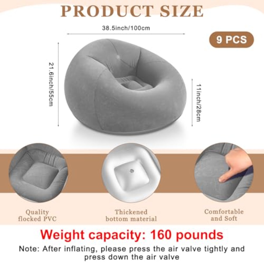 9 Pcs Inflatable Bean Bag Chai - Outdoor Camping Folding Chairs reseña y precio